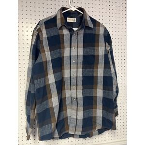 Vintage Fieldmaster Flannel Blue Brown White Shirt Large 100%‎ Cotton